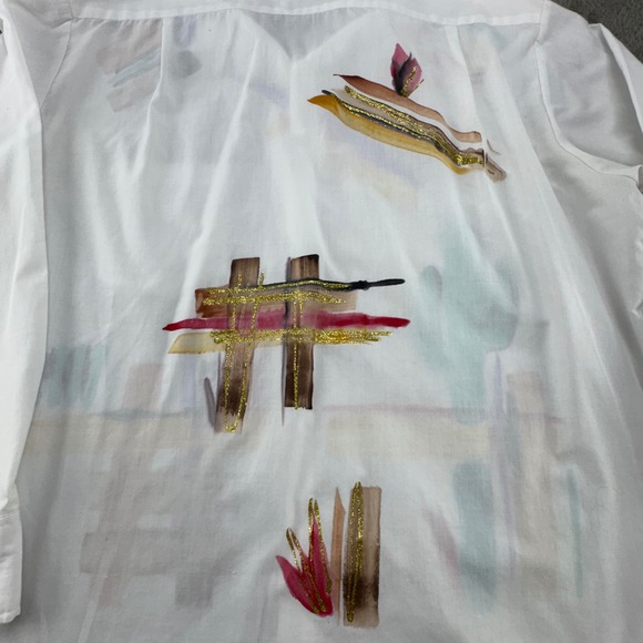 Creative Artwear L White Long Sleeve Button Up Shirt Cactus Sun Southwest Art - Picture 9 of 12